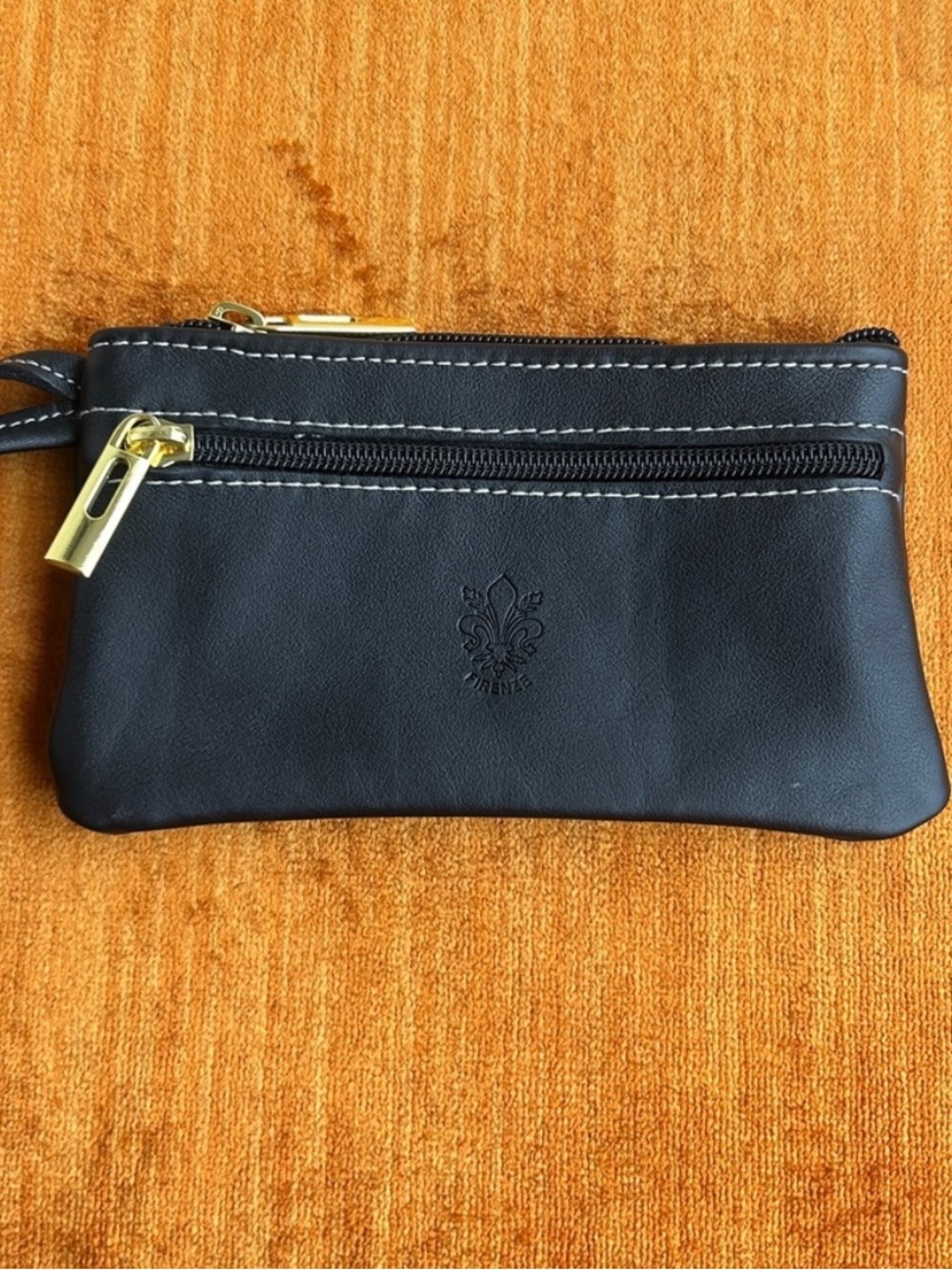 Handmade in Florence Italy Genuine Leather Small Black Wristlet Pouch